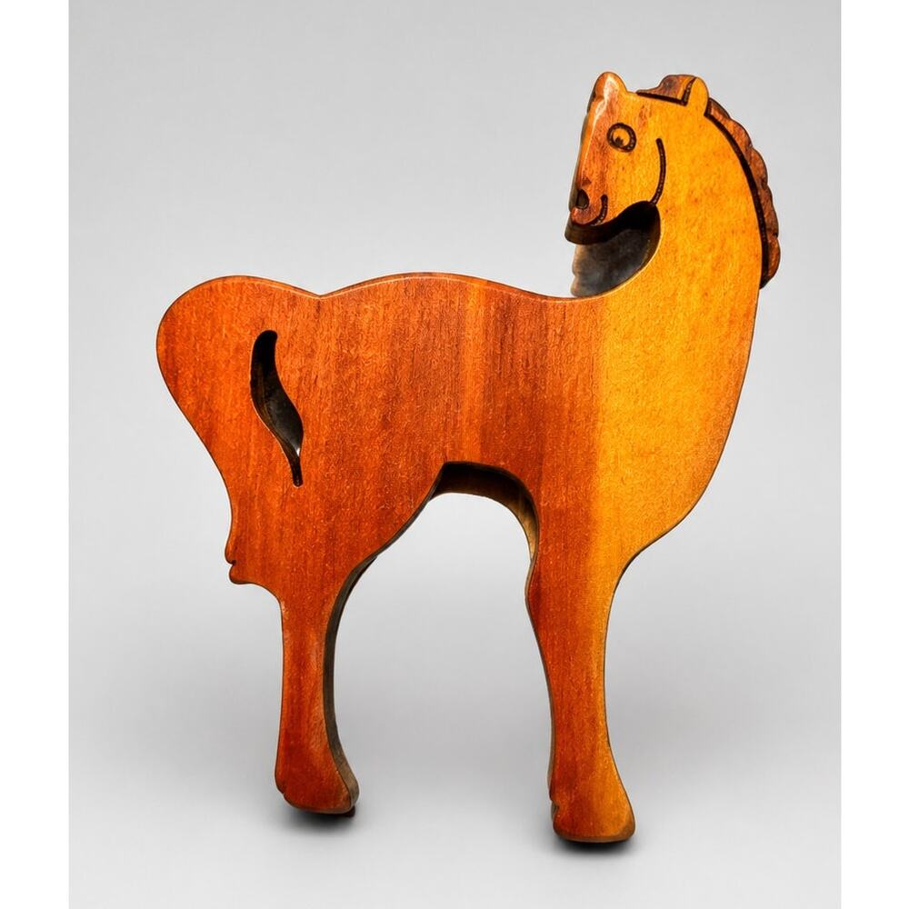 Arts & Crafts Vintage Large Wooden Horse Brooch Pin Equestrian Horse Lover sab-6
